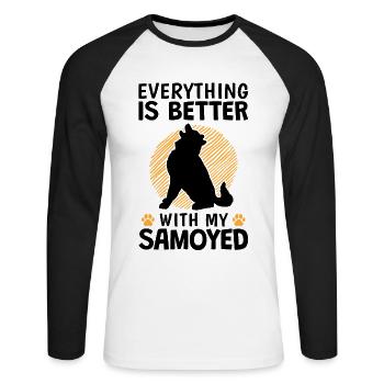 Alles ist besser mit Samojede Schlittenhund - Unisex Baseballshirt langarm - Weiß/Schwarz - Vorne - Nik (191cm)