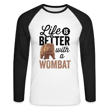 Leben ist besser mit Wombat Australien Beuteltier - Unisex Baseballshirt langarm - Weiß/Schwarz - Vorne - Nik (191cm)