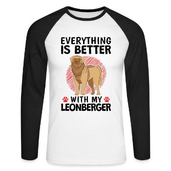 Tout va mieux avec mon Leonberger - T-shirt baseball manches longues Homme - blanc/noir - Devant - Nik (191cm)