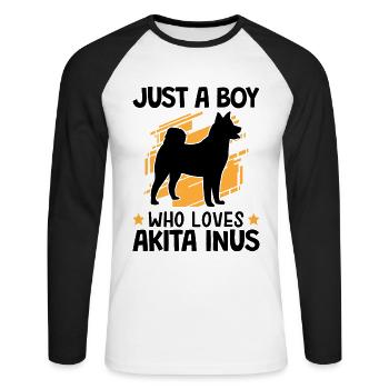 Le garçon de l’Akita Inu aime le Spitz japonais - T-shirt baseball manches longues Homme - blanc/noir - Devant - Nik (191cm)