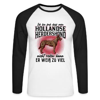 Mein Hollandse Herdershond weiß zu viel - Unisex Baseballshirt langarm - Weiß/Schwarz - Vorne - Nik (191cm)