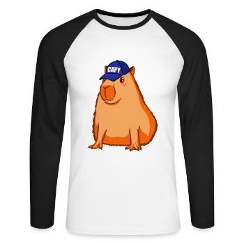 Capybara drôle en disant Capy Bara - T-shirt baseball manches longues Homme - blanc/noir - Devant - Nik (191cm)