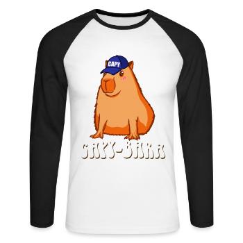 Capybara drôle en disant Capy Bara - T-shirt baseball manches longues Homme - blanc/noir - Devant - Nik (191cm)