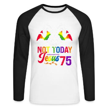 Nicht Heute Jesus Ich Werde 75 Regenbogenschaf - Unisex Baseballshirt langarm - Weiß/Schwarz - Vorne - Nik (191cm)