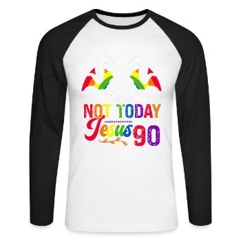 Nicht Heute Jesus Ich Werde 90 Regenbogenschaf - Unisex Baseballshirt langarm - Weiß/Schwarz - Vorne - Nik (191cm)