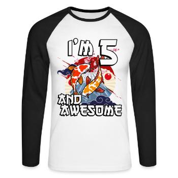 Ich Bin 5 Und Awesome Japanischer Karpfen Koi - Unisex Baseballshirt langarm - Weiß/Schwarz - Vorne - Nik (191cm)