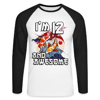 Ich Bin 12 Und Awesome Japanischer Karpfen Koi - Unisex Baseballshirt langarm - Weiß/Schwarz - Vorne - Nik (191cm)