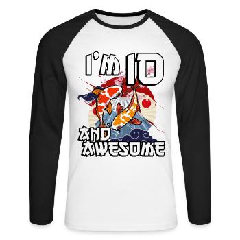 Ich Bin 10 Und Awesome Japanischer Karpfen Koi - Unisex Baseballshirt langarm - Weiß/Schwarz - Vorne - Nik (191cm)