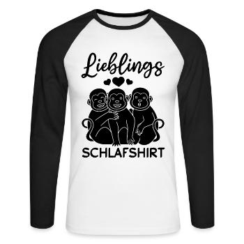 Lieblings Schlafshirt Affen - Süße Affen Orang-Uta - Unisex Baseballshirt langarm - Weiß/Schwarz - Vorne - Nik (191cm)