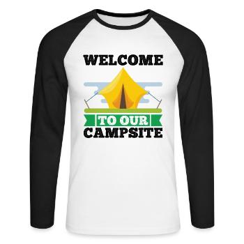 Camping Camper Nature drôle de dicton - T-shirt baseball manches longues Homme - blanc/noir - Devant - Nik (191cm)