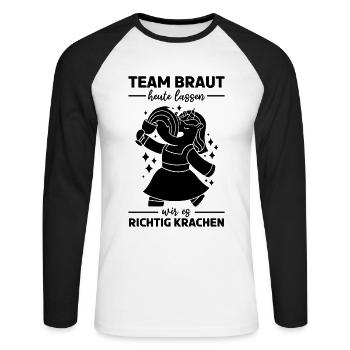 Team Braut Einhorn Polterabend Junggesellinnenabsc - Unisex Baseballshirt langarm - Weiß/Schwarz - Vorne - Nik (191cm)