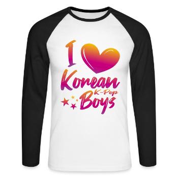 J’aime les garçons coréens - T-shirt baseball manches longues Homme - blanc/noir - Devant - Nik (191cm)