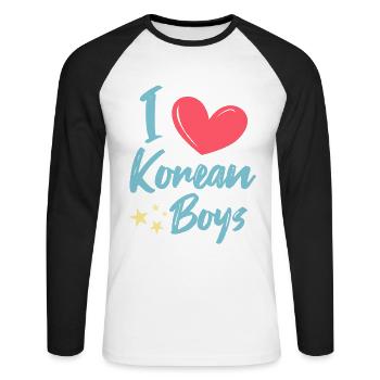 J’aime les garçons coréens - T-shirt baseball manches longues Homme - blanc/noir - Devant - Nik (191cm)