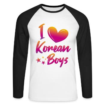J’aime les garçons coréens - T-shirt baseball manches longues Homme - blanc/noir - Devant - Nik (191cm)
