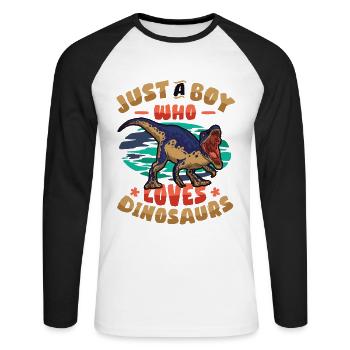 Just A Boy Who Loves Dinosaurs. Young Dinosaur - Unisex Long Sleeve Baseball T-Shirt - white/black - Front - Nik (191cm)