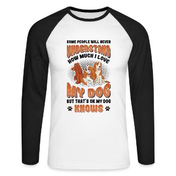 J’adore mon chien, Cocker Spaniel. - T-shirt baseball manches longues Homme - blanc/noir - Devant - Nik (191cm)