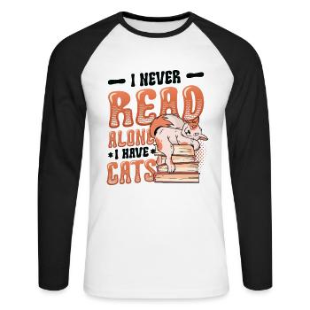 Bookworm reading books, cats. - Unisex Long Sleeve Baseball T-Shirt - white/black - Front - Nik (191cm)