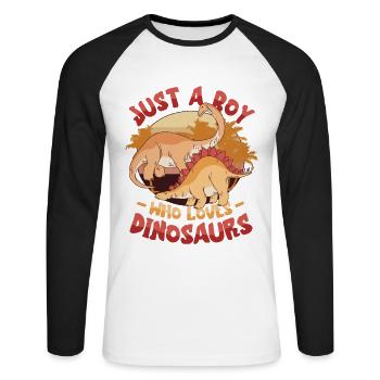 Just A Boy Who Loves Dinosaurs. Young Dinosaur - Unisex Long Sleeve Baseball T-Shirt - white/black - Front - Nik (191cm)