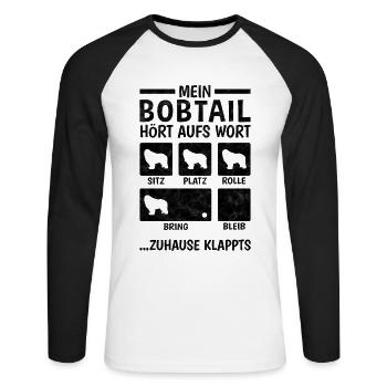 Bobtail Hundetricks altenglischer Schäferhund - Unisex Baseballshirt langarm - Weiß/Schwarz - Vorne - Nik (191cm)