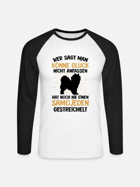 Samojede Glück anfassen Samojedenspitz - Unisex Baseballshirt langarm - Weiß/Schwarz