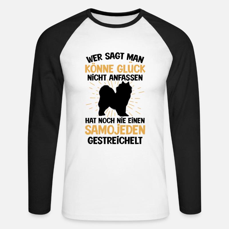 Samojede Glück anfassen Samojedenspitz - Unisex Baseballshirt langarm - Weiß/Schwarz