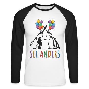 Pinguin Motivation Sei Anders Kreative Menschen - Unisex Baseballshirt langarm - Weiß/Schwarz - Vorne - Nik (191cm)