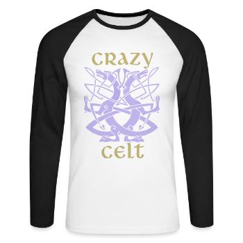 Keltische Drachen, Celtic Irisches Ornament Spruch - Unisex Baseballshirt langarm - Weiß/Schwarz - Vorne - Nik (191cm)