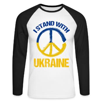 Je soutiens le symbole de paix ukrainien - T-shirt baseball manches longues Homme - blanc/noir - Devant - Nik (191cm)