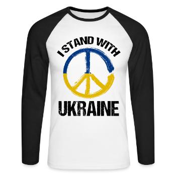 Je soutiens le symbole de paix ukrainien - T-shirt baseball manches longues Homme - blanc/noir - Devant - Nik (191cm)