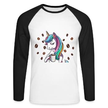 Fass mein Kaffee an und ich klatsch dich Kaffee - Unisex Baseballshirt langarm - Weiß/Schwarz - Vorne - Nik (191cm)
