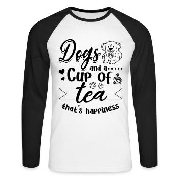 Dogs And A Cup Of Tea That's Happiness - Dog Lover - Unisex Long Sleeve Baseball T-Shirt - white/black - Front - Nik (191cm)