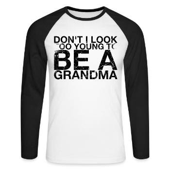 Je n’ai pas l’air trop jeune pour créer un design de grand-mère - T-shirt baseball manches longues Homme - blanc/noir - Devant - Nik (191cm)