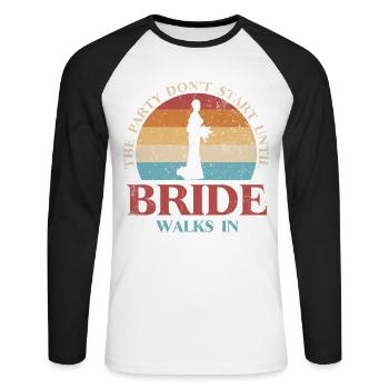 La fête ne commence pas tant que la mariée n’entre pas - T-shirt baseball manches longues Homme - blanc/noir - Devant - Nik (191cm)