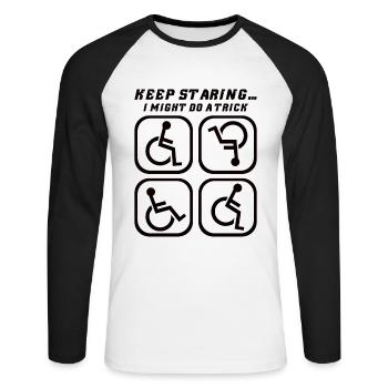 Handicapped Wheelchair Cyborg Leg Arm Amputee - Unisex Long Sleeve Baseball T-Shirt - white/black - Front - Nik (191cm)