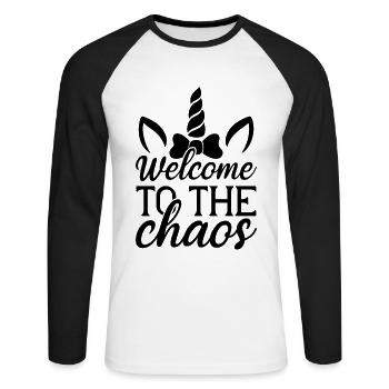 Welcome to Chaos Unicorn - Unisex Long Sleeve Baseball T-Shirt - white/black - Front - Nik (191cm)