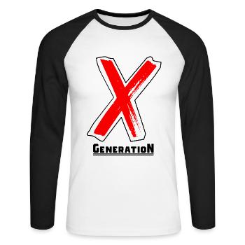 Generation X Letters/X Symbol Text Gift - Unisex Long Sleeve Baseball T-Shirt - white/black - Front - Nik (191cm)