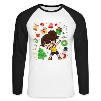 Dab Girl Child Christmas Tree Decoration - Unisex Long Sleeve Baseball T-Shirt - white/black - Front - Nik (191cm)