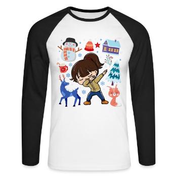 Spotted Girls Snow Deer Winter Temperate - Unisex Long Sleeve Baseball T-Shirt - white/black - Front - Nik (191cm)