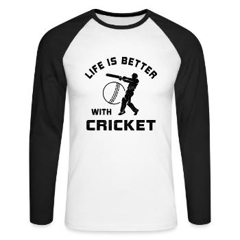 Leben ist besser mit Cricket Spruch Geschenk - Unisex Baseballshirt langarm - Weiß/Schwarz - Vorne - Nik (191cm)