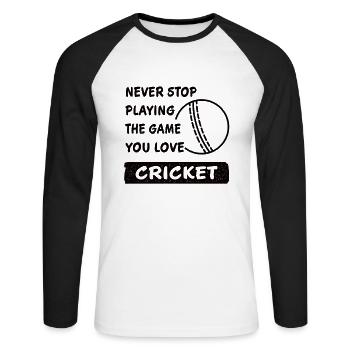 Never stop playing the game cricket gift - Unisex Long Sleeve Baseball T-Shirt - white/black - Front - Nik (191cm)