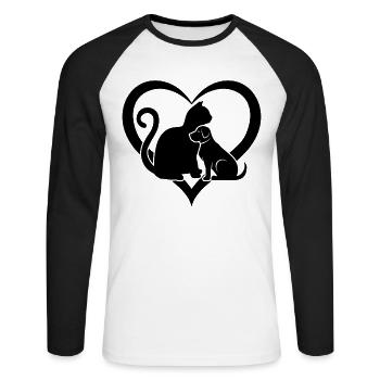 Funny Cat & Dog Heart - Dog and Cat Lover Dog Love - Unisex Long Sleeve Baseball T-Shirt - white/black - Front - Nik (191cm)