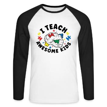 Un enseignant en éducation spécialisée accélère l’inclusion des enseignants - T-shirt baseball manches longues Homme - blanc/noir - Devant - Nik (191cm)