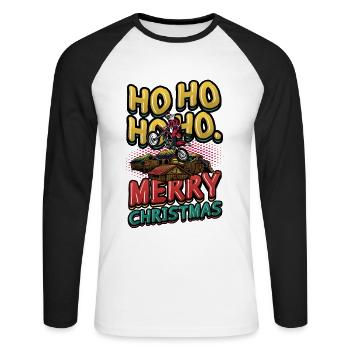 Ho Ho Ho Ho Frohe Weihnachten Santa Riding Dirt - Unisex Baseballshirt langarm - Weiß/Schwarz - Vorne - Nik (191cm)