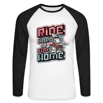 Ride Hard Or Stay Home Biker Shark Riding - Unisex Baseballshirt langarm - Weiß/Schwarz - Vorne - Nik (191cm)