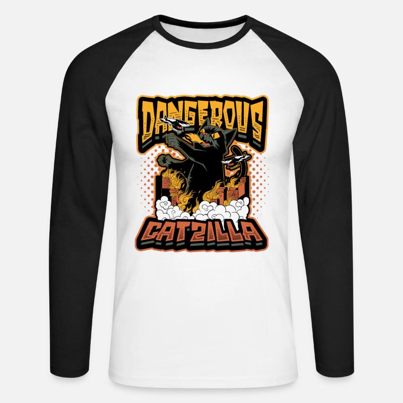 Gefährlicher Catzilla - Unisex Baseballshirt langarm - Weiß/Schwarz