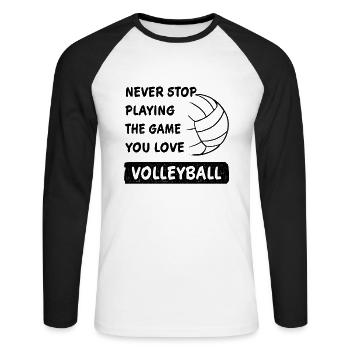 Volleyball Dicton Ne jamais arrêter de jouer au jeu - T-shirt baseball manches longues Homme - blanc/noir - Devant - Nik (191cm)