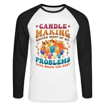 Candle Making Cat Lovers Candle Makers - Unisex Long Sleeve Baseball T-Shirt - white/black - Front - Nik (191cm)