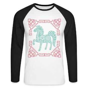 Year of the Horse, Chinese Horoscope China - Unisex Long Sleeve Baseball T-Shirt - white/black - Front - Nik (191cm)