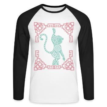 Année du Singe, Horoscope chinois Chine - T-shirt baseball manches longues Homme - blanc/noir - Devant - Nik (191cm)