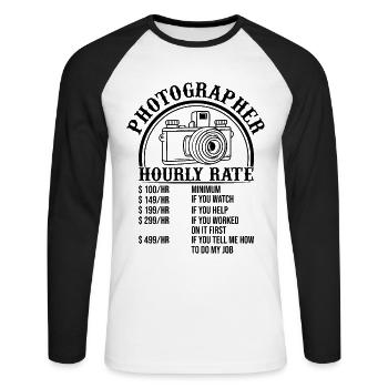 Funny Photography Funny Photographer Hourly Rate - Unisex Long Sleeve Baseball T-Shirt - white/black - Front - Nik (191cm)